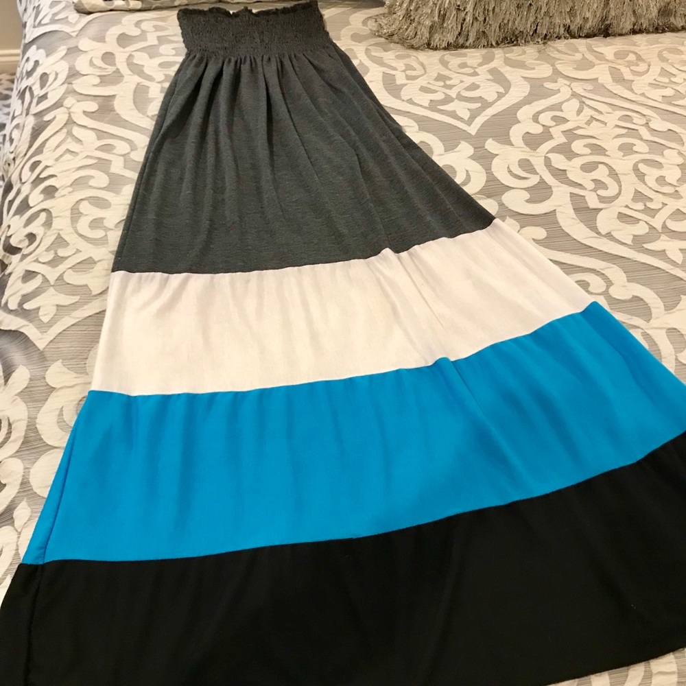 Strapless Color Block Maxi Dress